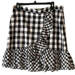 J. Crew Women's Black White Plaid Gingham Flannel Ruffled High Low Skirt, 10